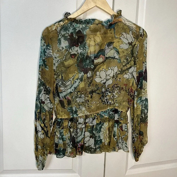 Hemant & Nandita Sheer 100% Silk Floral Peplum Blouse Top - Picture 6 of 6